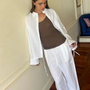 DEIJI STUDIOS The Tie Split Linen Pant White Organic Summer Staple Size M / L